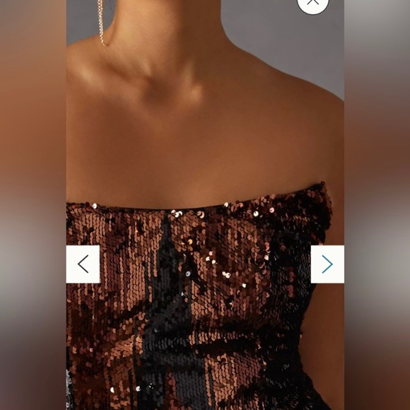 Anthropologie Strapless Sequin Mini Dress in Rose Gold, Black, & Rust Streak I 4 - Picture 8 of 10